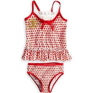 Disney Baby Snow White Tankini Swimsuit Apple Print Ruffle Lace Trim 12-18M 2PC